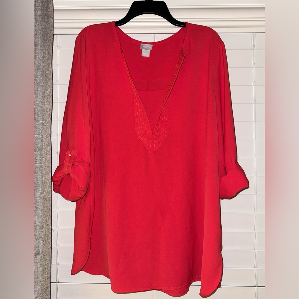 Red V-Neck Blouse